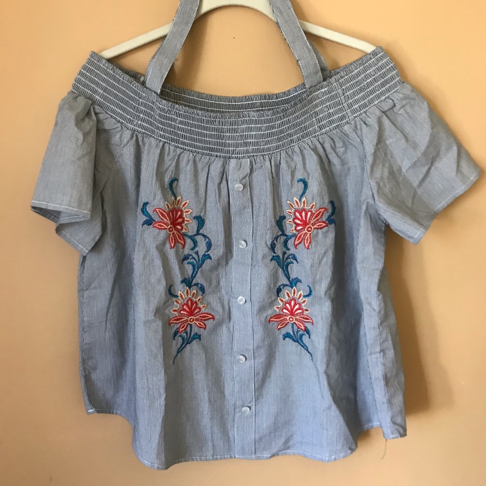 E “hanger” M Off the Shoulder Embroidered Top 1049